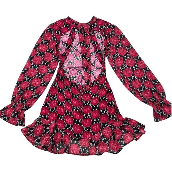 For Love and Lemons Long Sleeve red clover floral keyhole open back size small - Picture 3 of 13